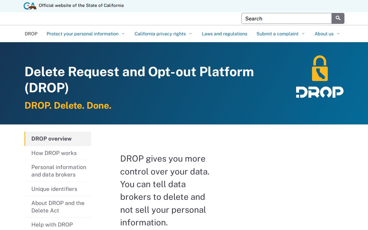 Oxnard residents directory California DROP privacy portal