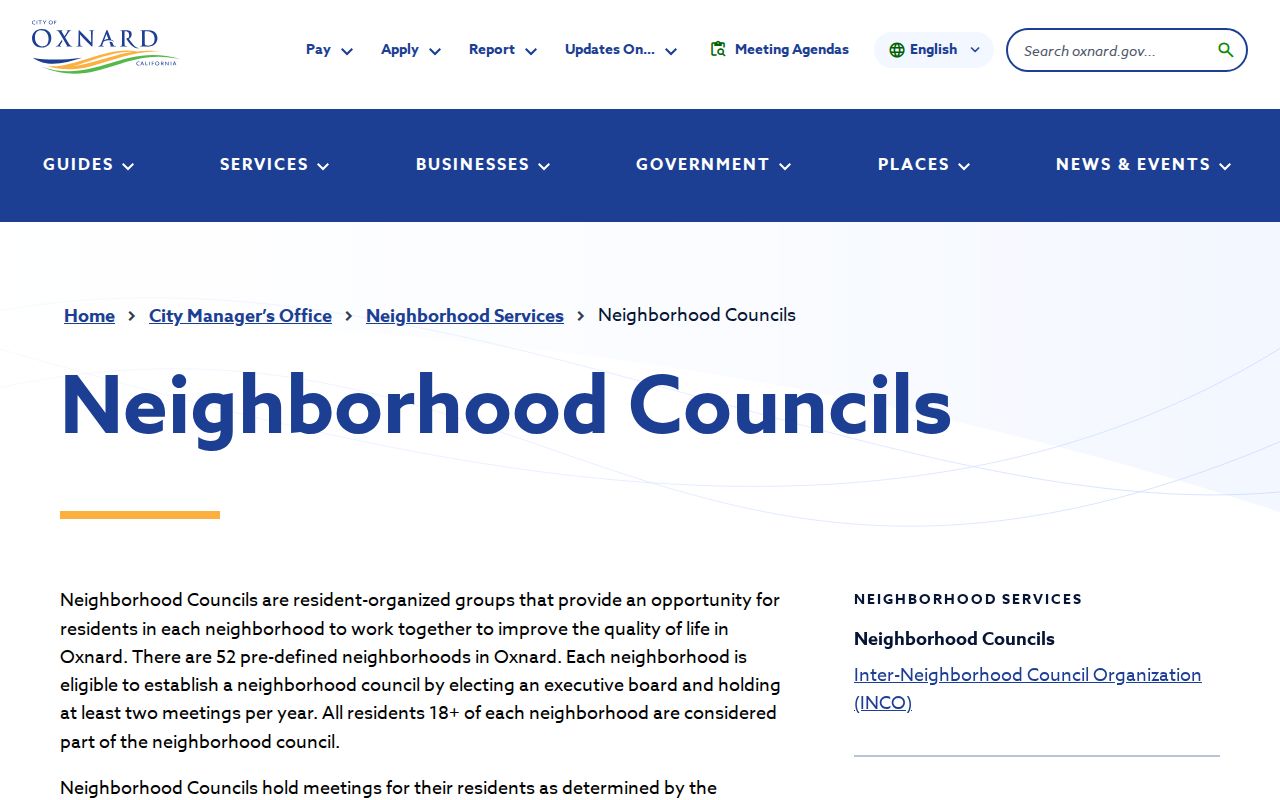 Oxnard neighbors lookup showing neighborhood council information