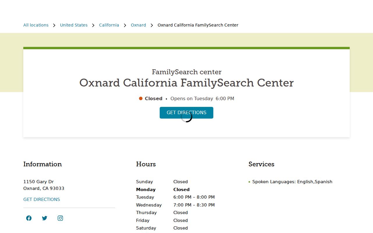 Oxnard previous residents family history research at the FamilySearch Center
