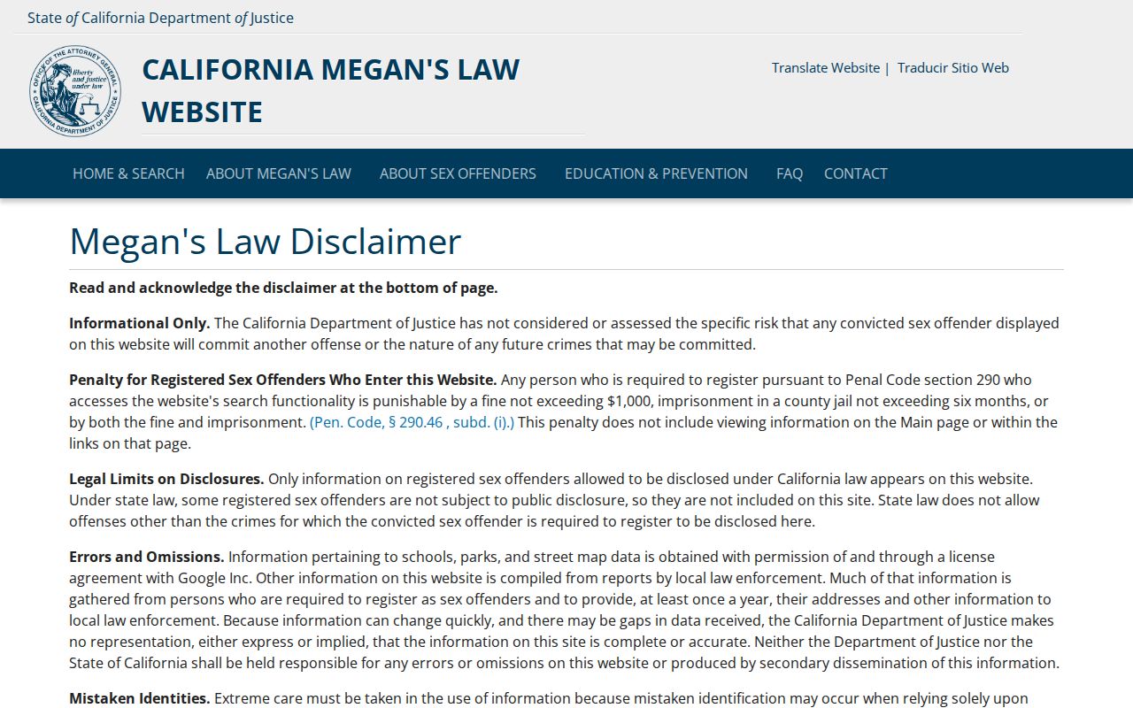 Oxnard resident lookup view of the California Megan's Law registry search