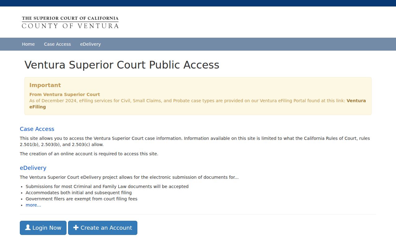 Oxnard resident lookup view of the Ventura Public Access court portal
