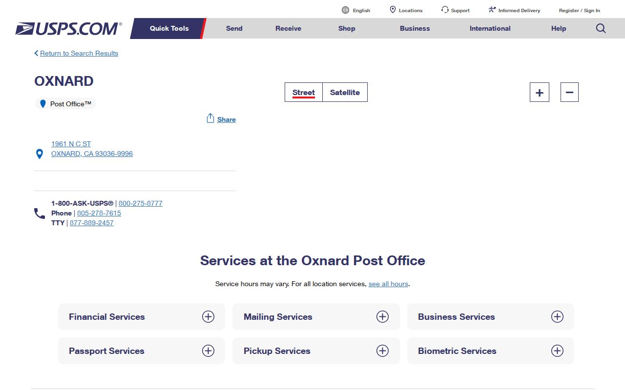 Oxnard ZIP code directory USPS facility details